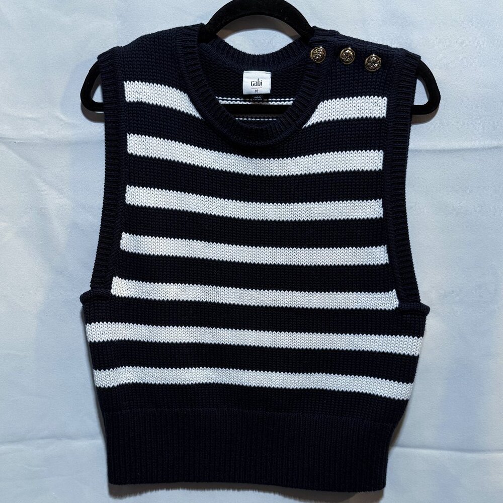 CAbi Navy and White Striped Sleeveless Top